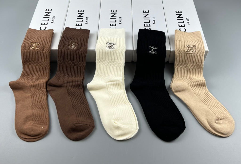 Celine Cotton Crew Socks - 5-Pair Pack