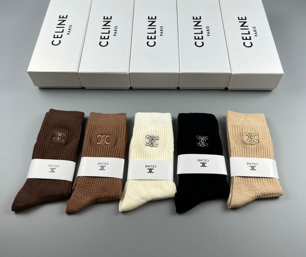 Celine Cotton Crew Socks - 5-Pair Pack