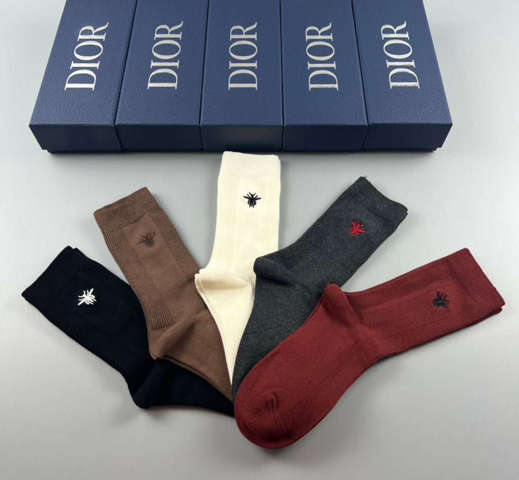 Dior Solid-Colour Crew Crew Socks 5-Pair Box Collection
