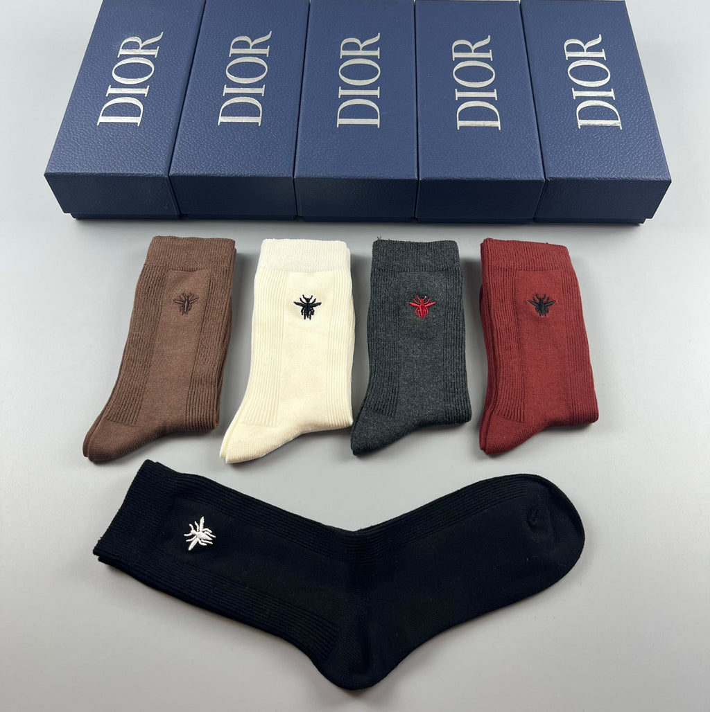 Dior Solid-Colour Crew Crew Socks 5-Pair Box Collection