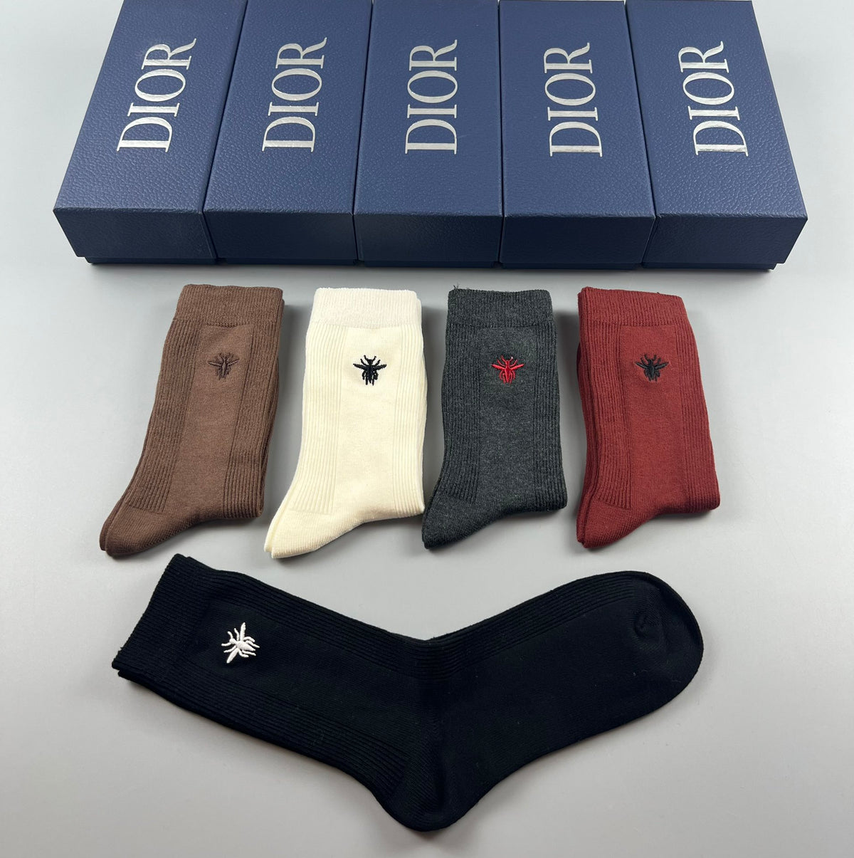 Dior Solid-Colour Crew Crew Socks 5-Pair Box Collection