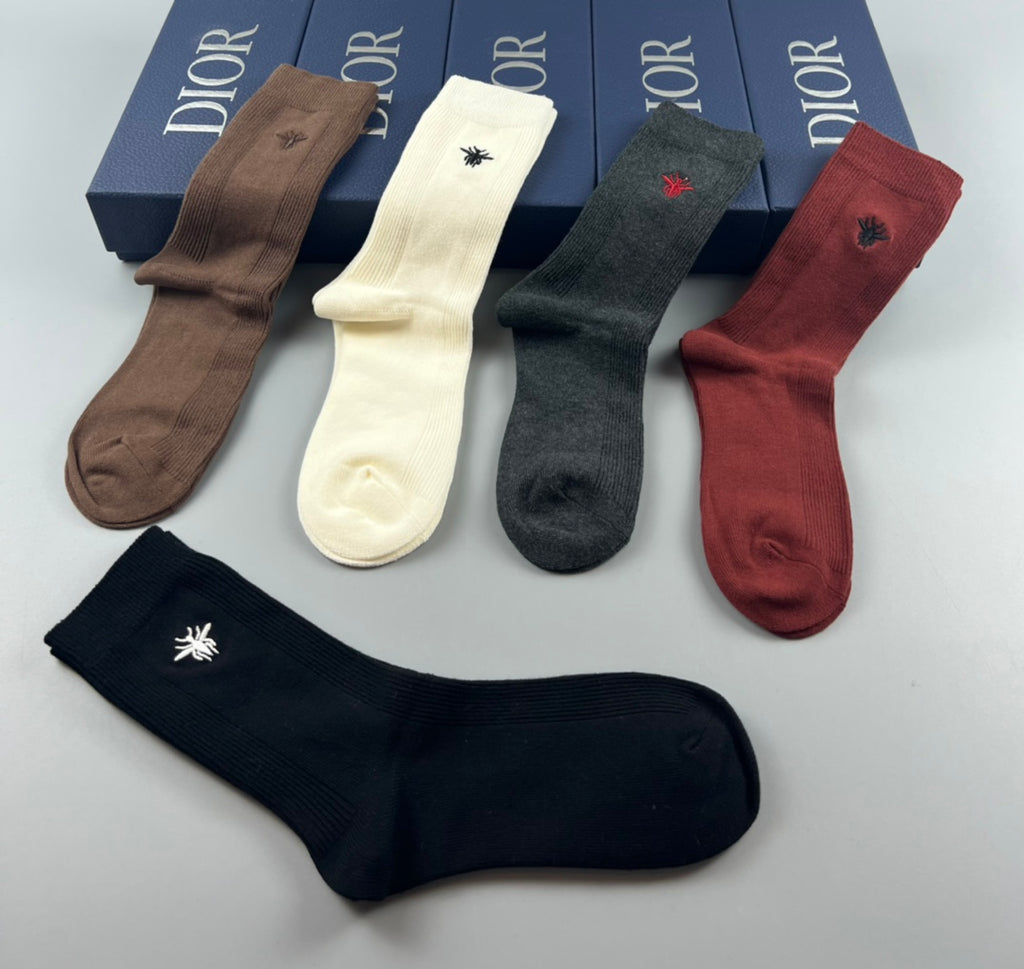 Dior Solid-Colour Crew Crew Socks 5-Pair Box Collection