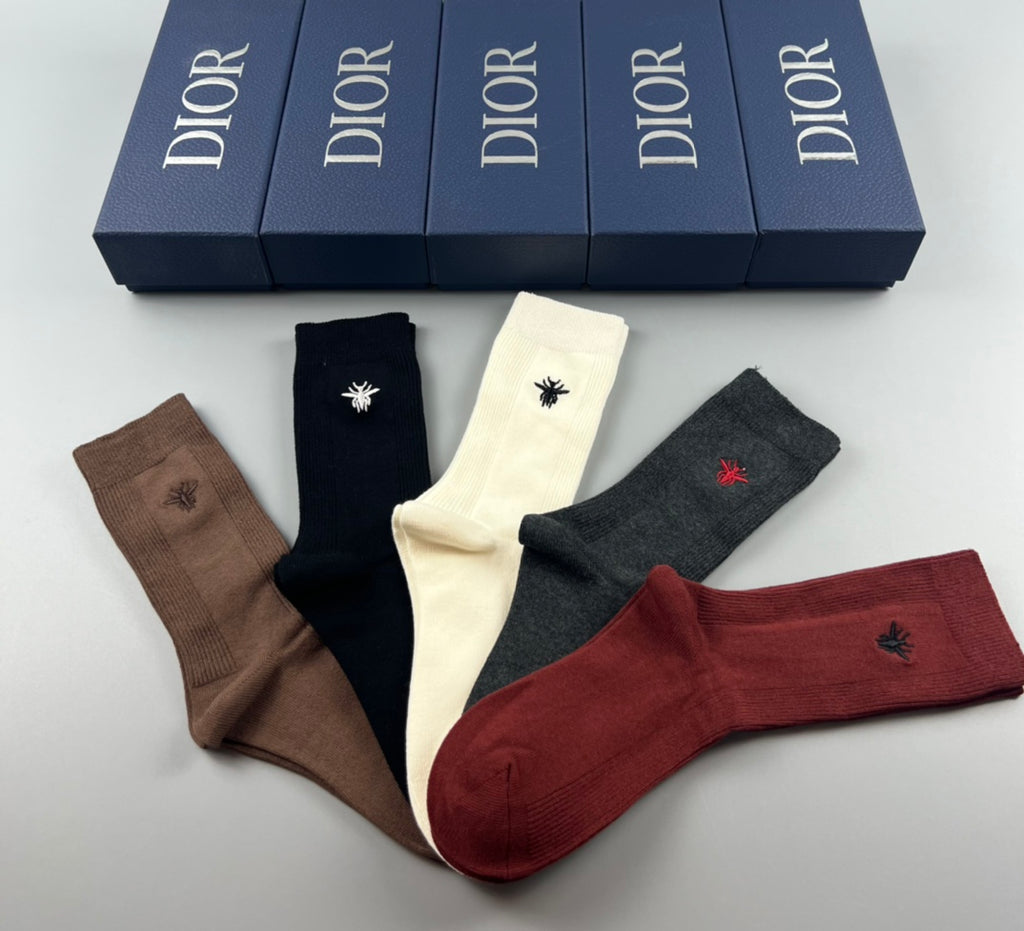 Dior Solid-Colour Crew Crew Socks 5-Pair Box Collection