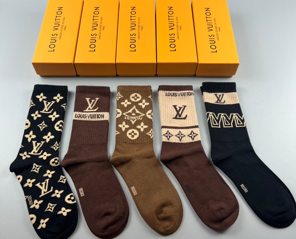 Louis Vuitton Varied Monogram-Style Motifs Crew Socks - 5-Pair Set