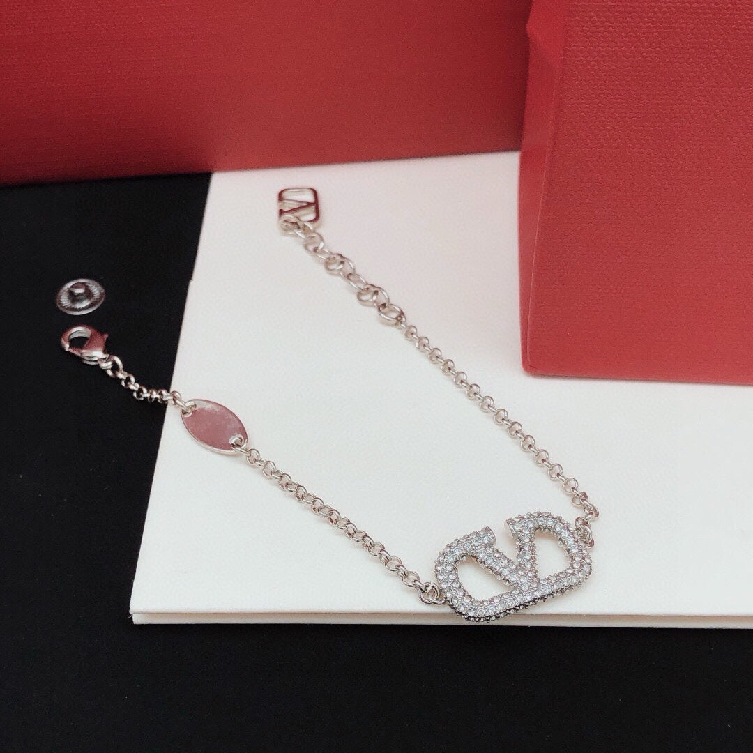 V Emblem Crystal-Accent Bracelet – Design 02 styled detail