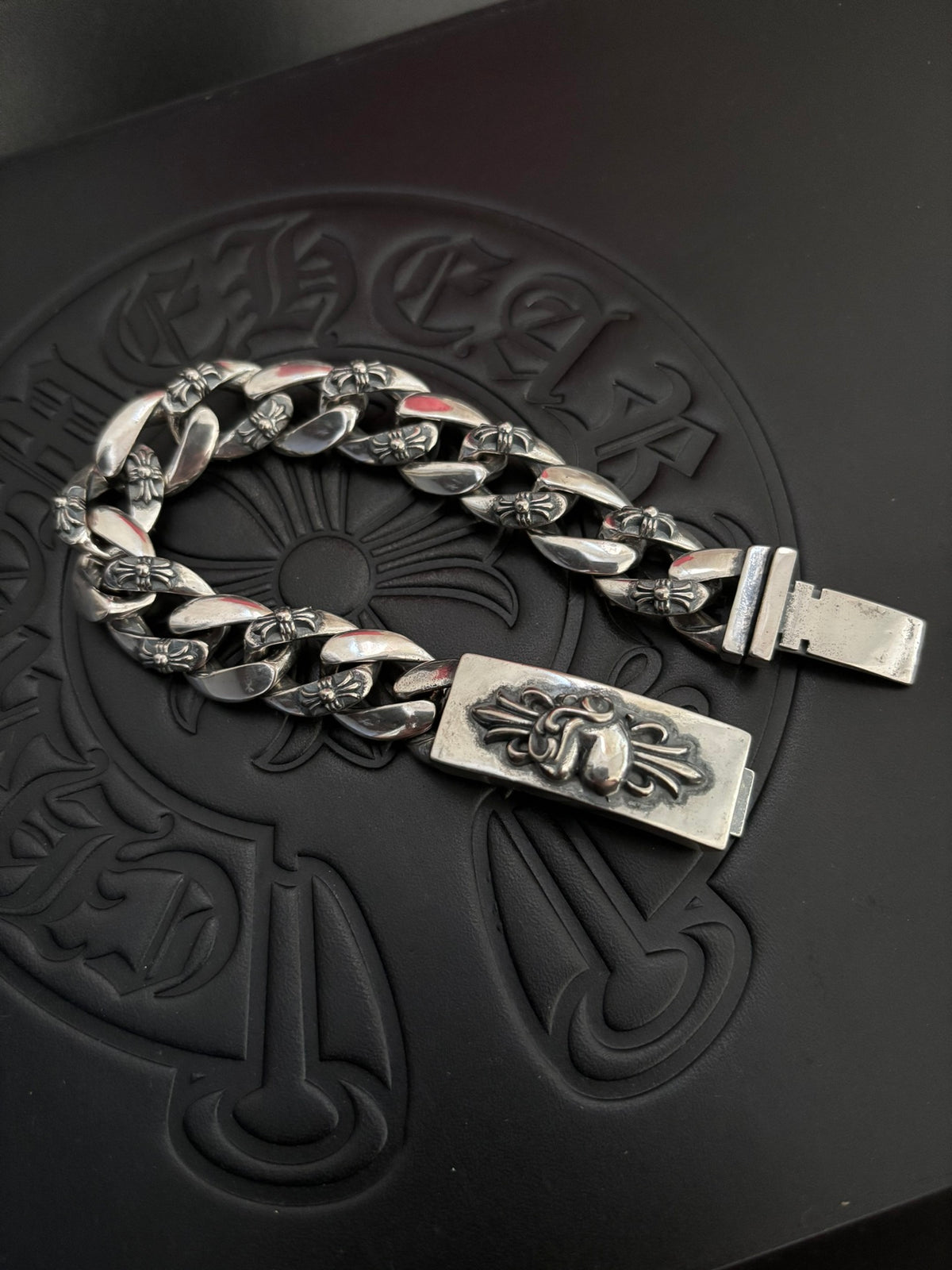 Gothic Emblem Statement Bracelet in Metal-Tone – Design 12 front product view