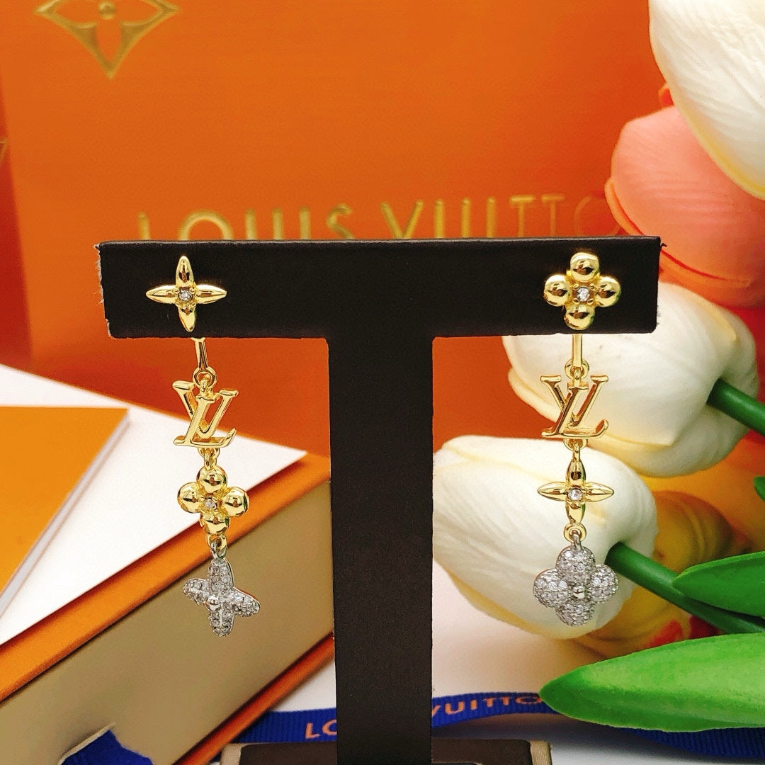 Geometric Emblem Stud Earrings in Gold-Tone – Design 040 styled product view