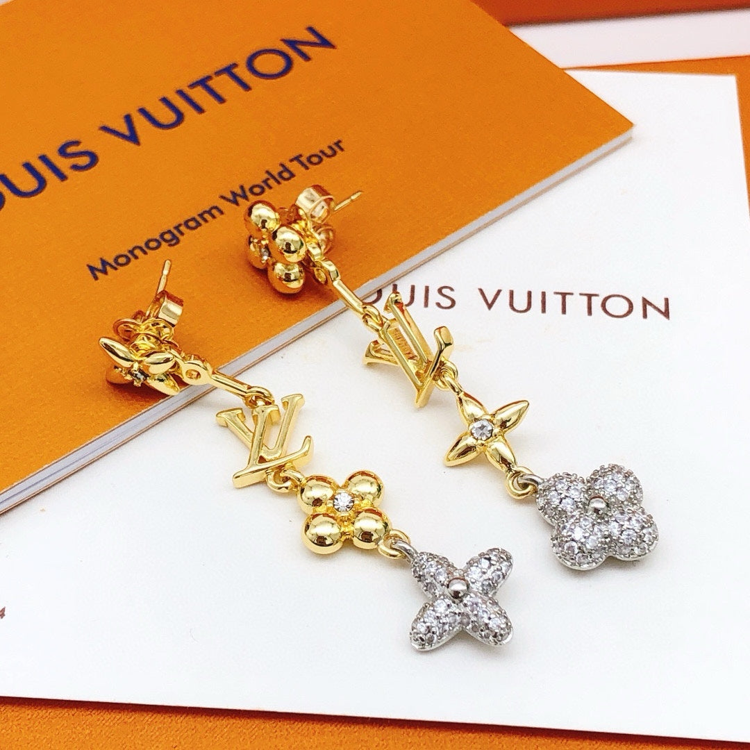 Geometric Emblem Stud Earrings in Gold-Tone – Design 040 front product view