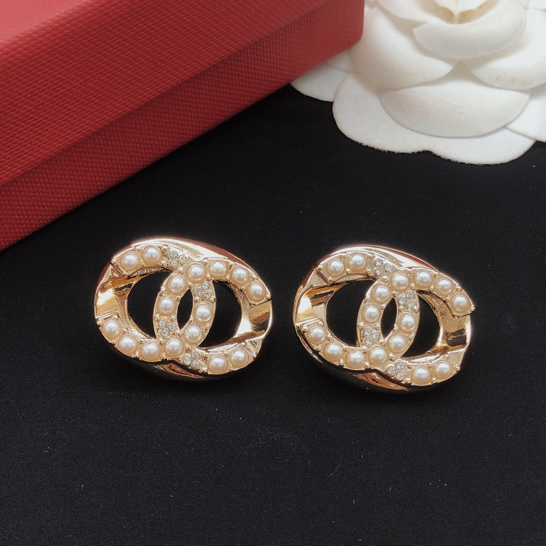 Round Stud Earrings in Gold-Tone – Design 002 styled product view