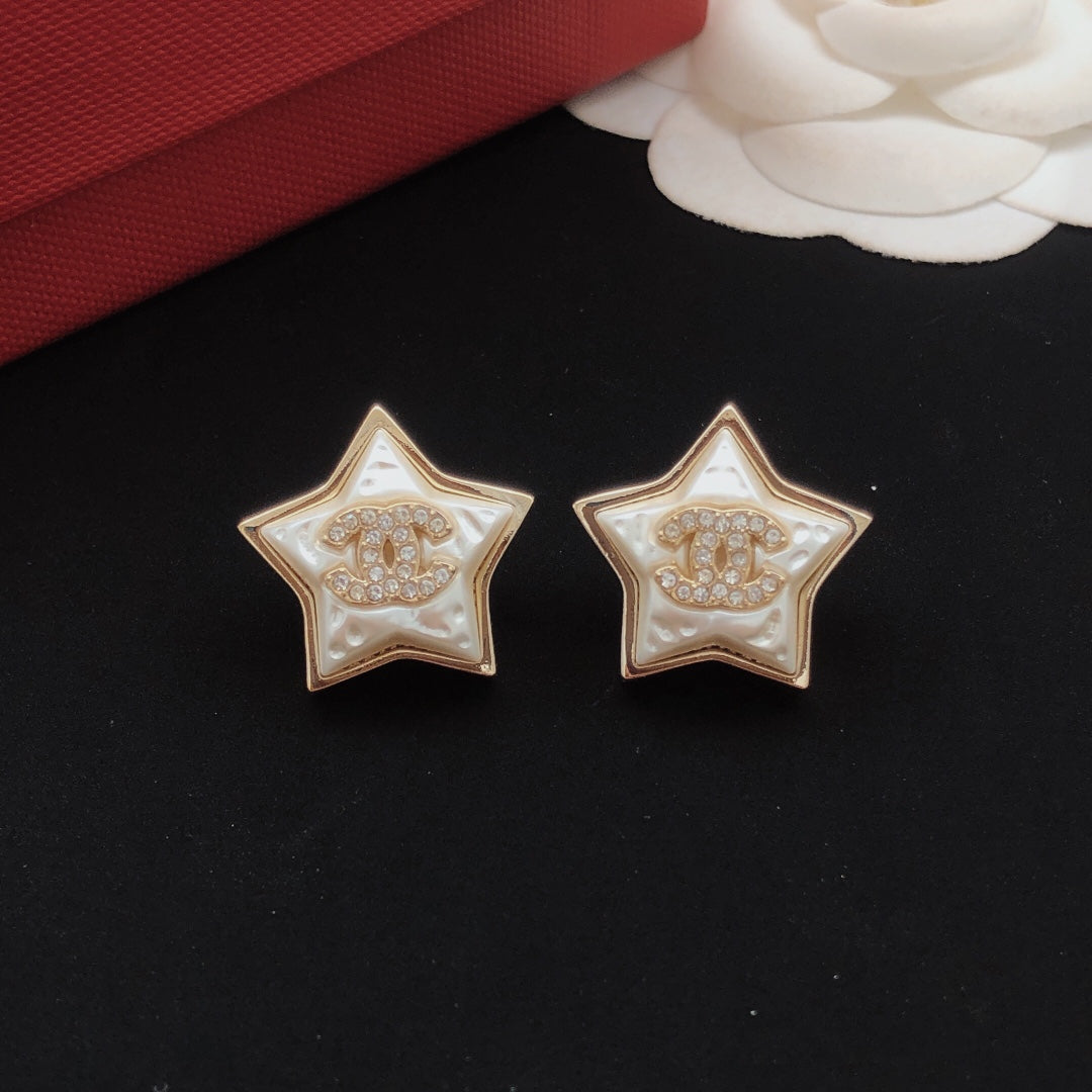 Star Stud Earrings in Gold-Tone – Star Detail – Design 005 front product view