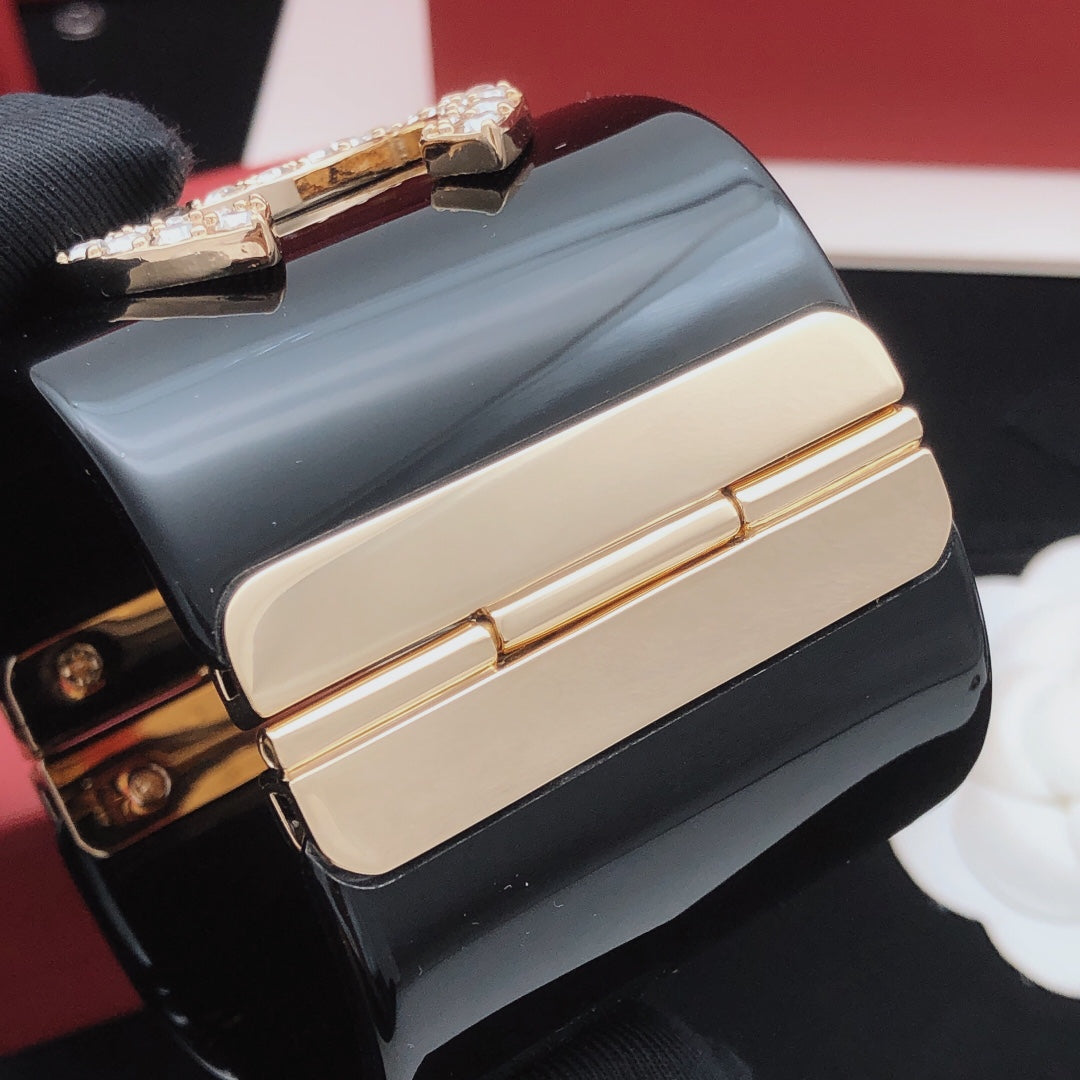 Signature Emblem Bangle in Gold-Tone – Black Detail – Design 004 main product view