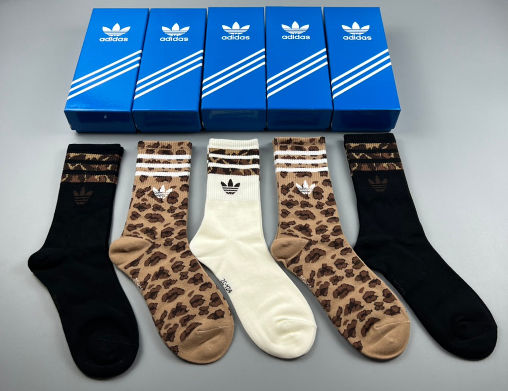 Adidas Cotton Visible Branded Cuff Or Emblem Details Crew Socks - 5-Pair Set