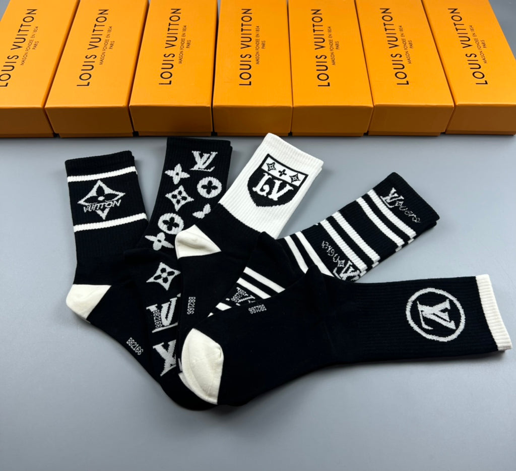 Louis Vuitton Cotton Visible Cuff, Colour And Emblem Details Crew Socks - 5-Pair Set