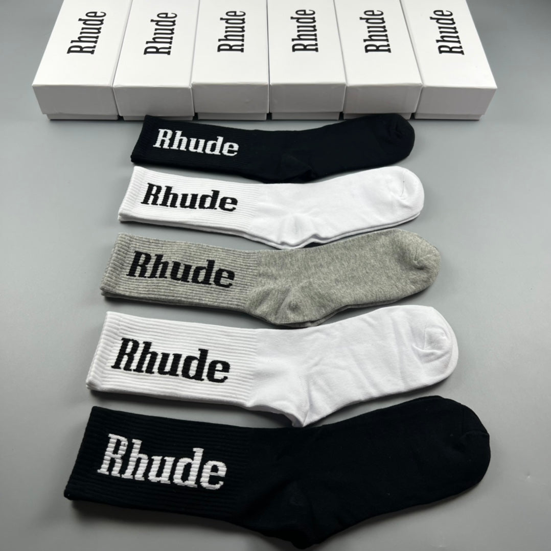 Rhude Bold Cuff Lettering Crew Socks - 5-Pair Set