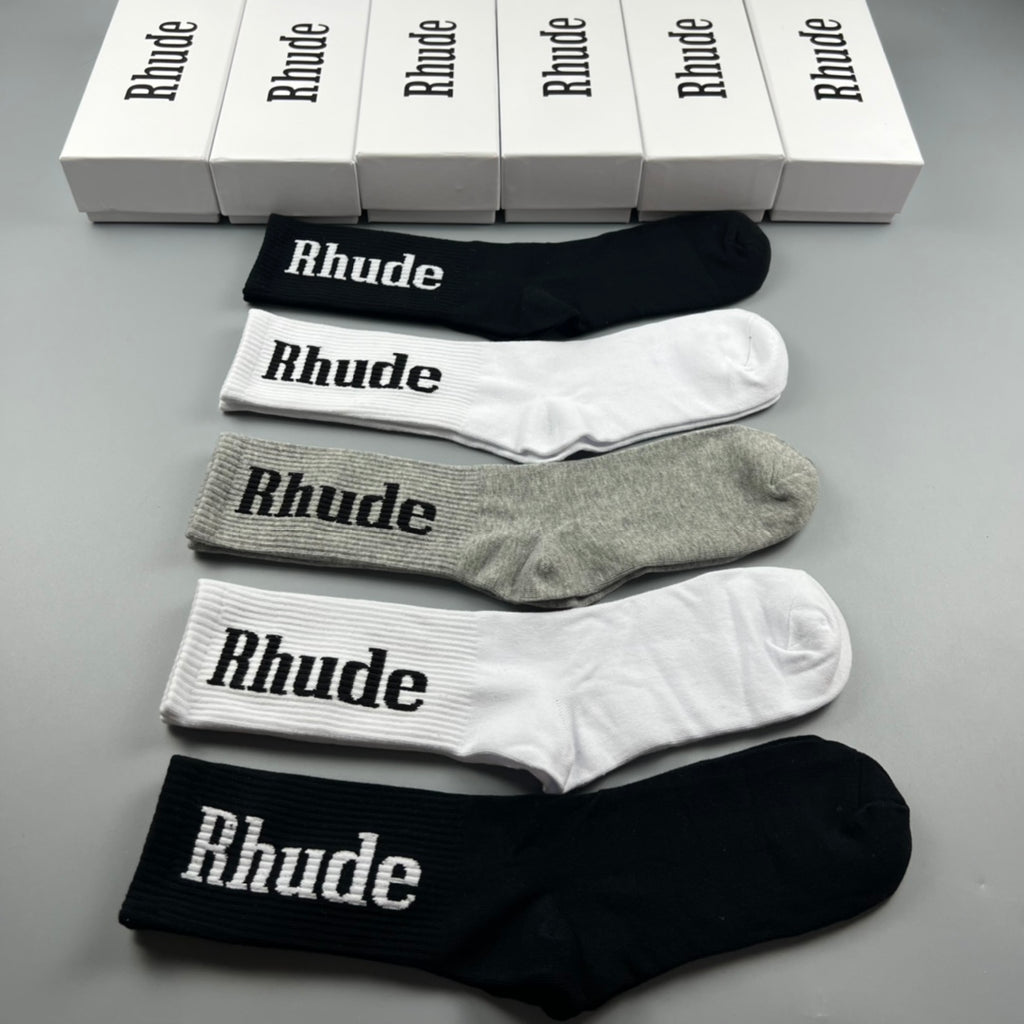 Rhude Crew Socks - Black, White and Grey 5-Pair Box