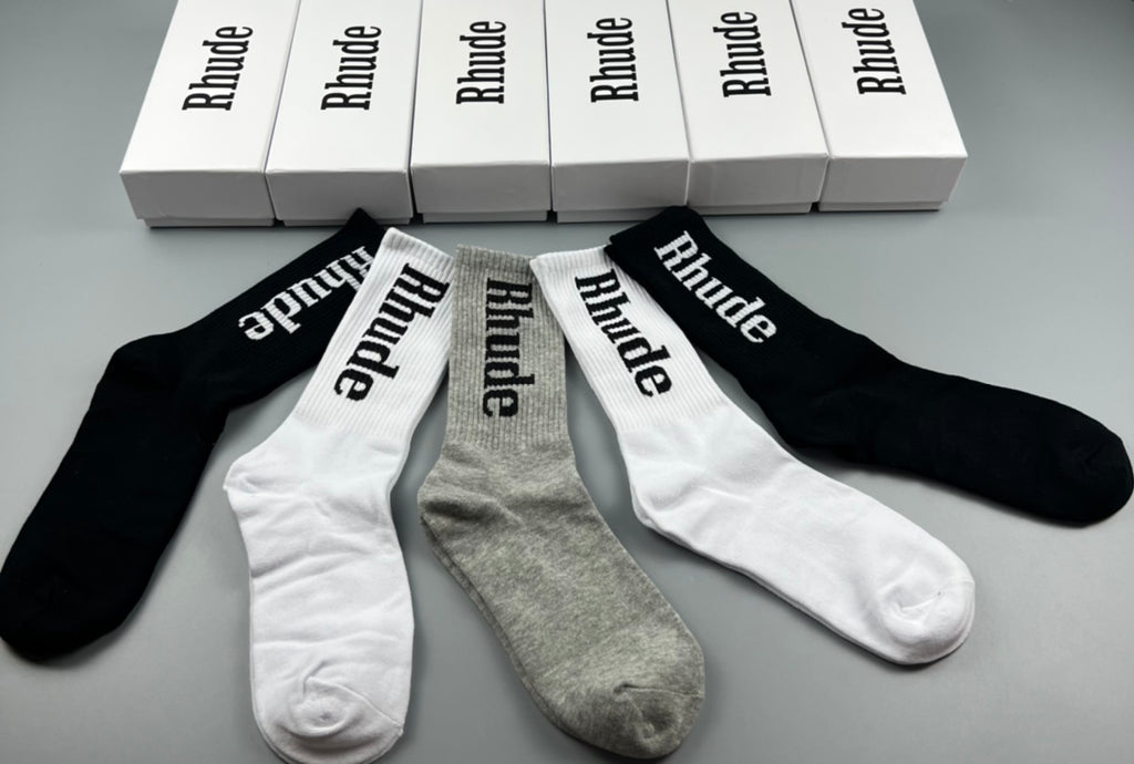 Rhude Bold Cuff Lettering Crew Socks - 5-Pair Set