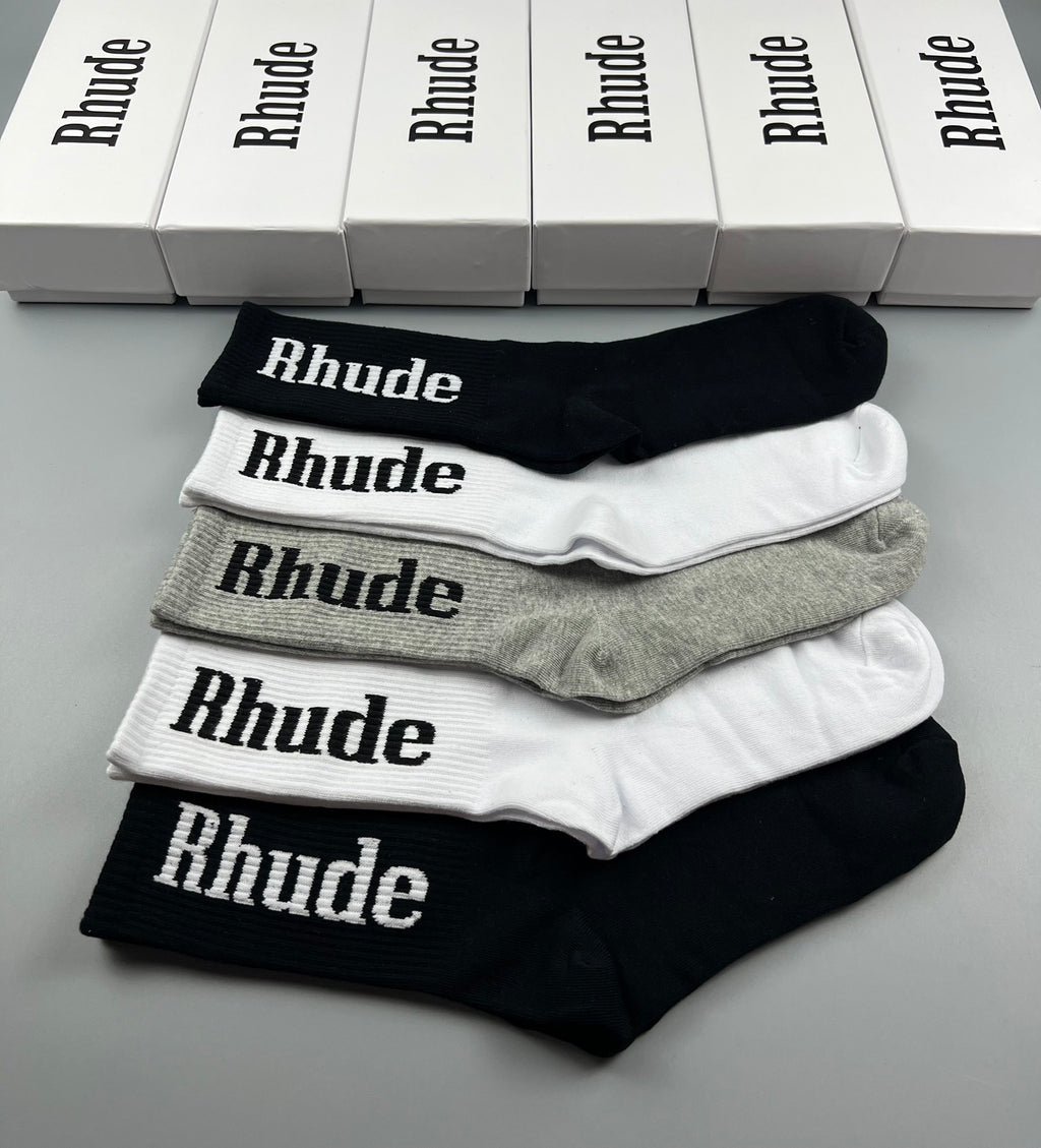 Rhude Bold Cuff Lettering Crew Socks - 5-Pair Set