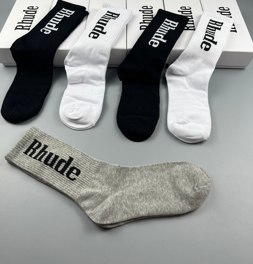 Rhude Bold Cuff Lettering Crew Socks - 5-Pair Set