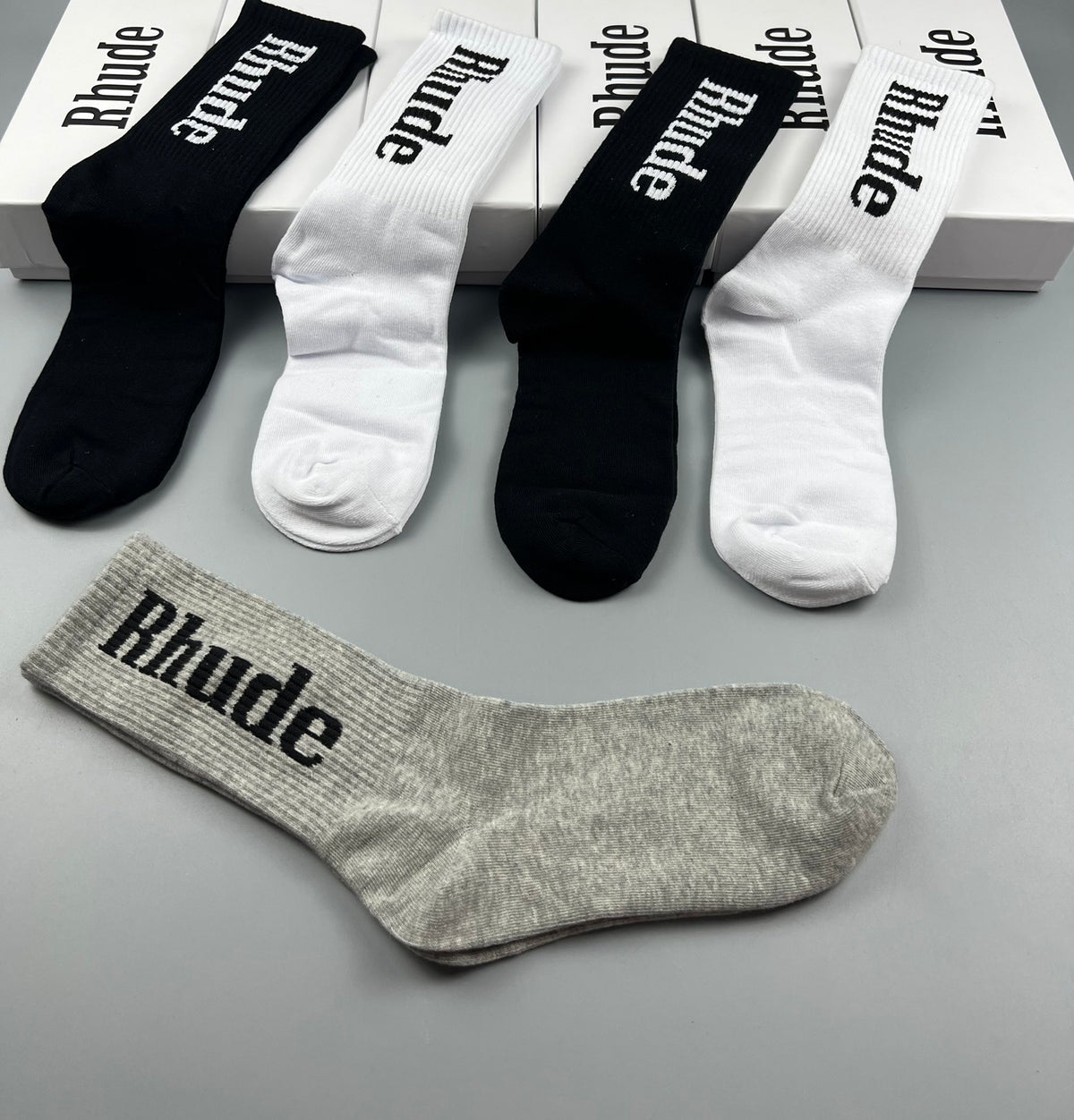 Rhude Bold Cuff Lettering Crew Socks - 5-Pair Set
