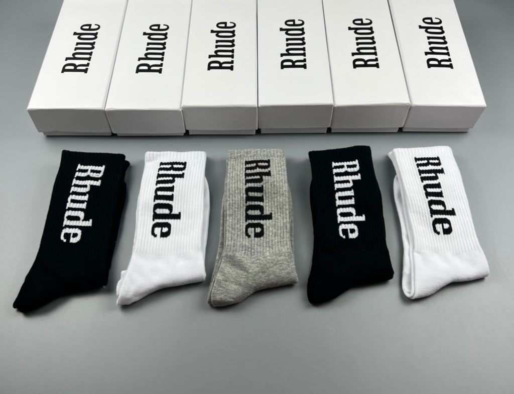 Rhude Bold Cuff Lettering Crew Socks - 5-Pair Set