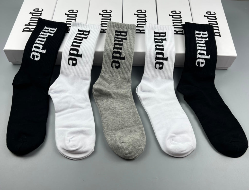 Rhude Bold Cuff Lettering Crew Socks - 5-Pair Set