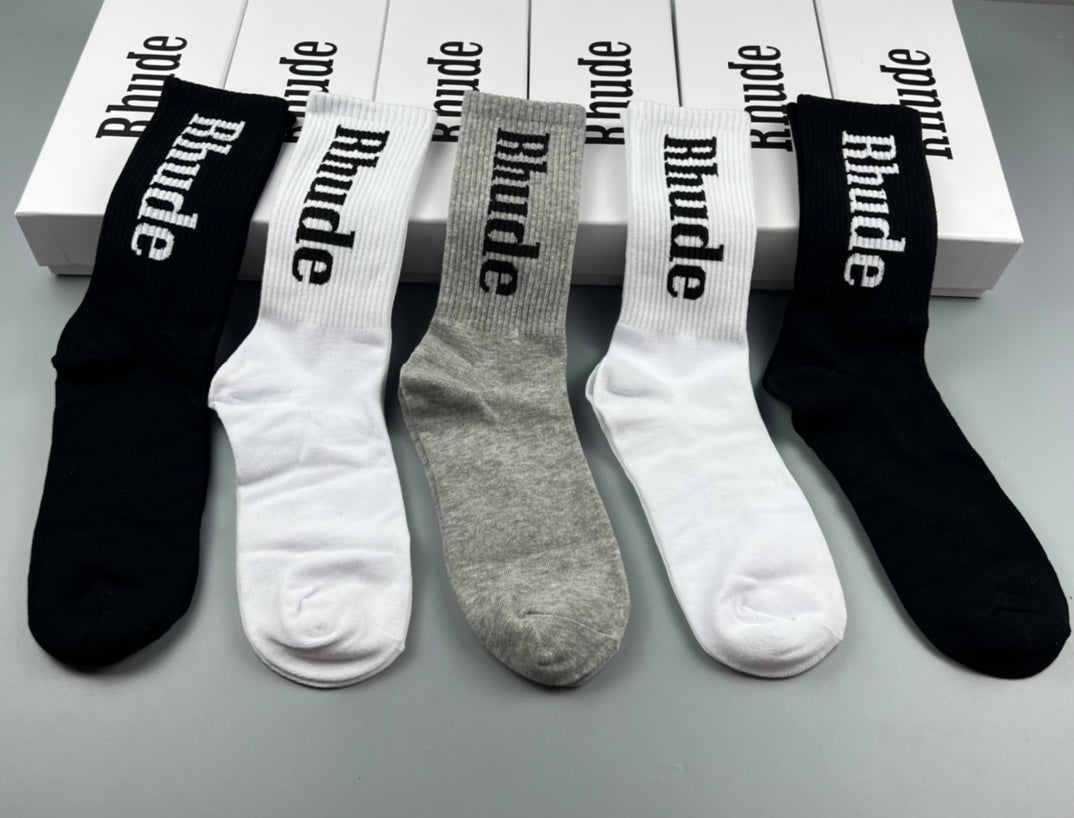 Rhude Bold Cuff Lettering Crew Socks - 5-Pair Set