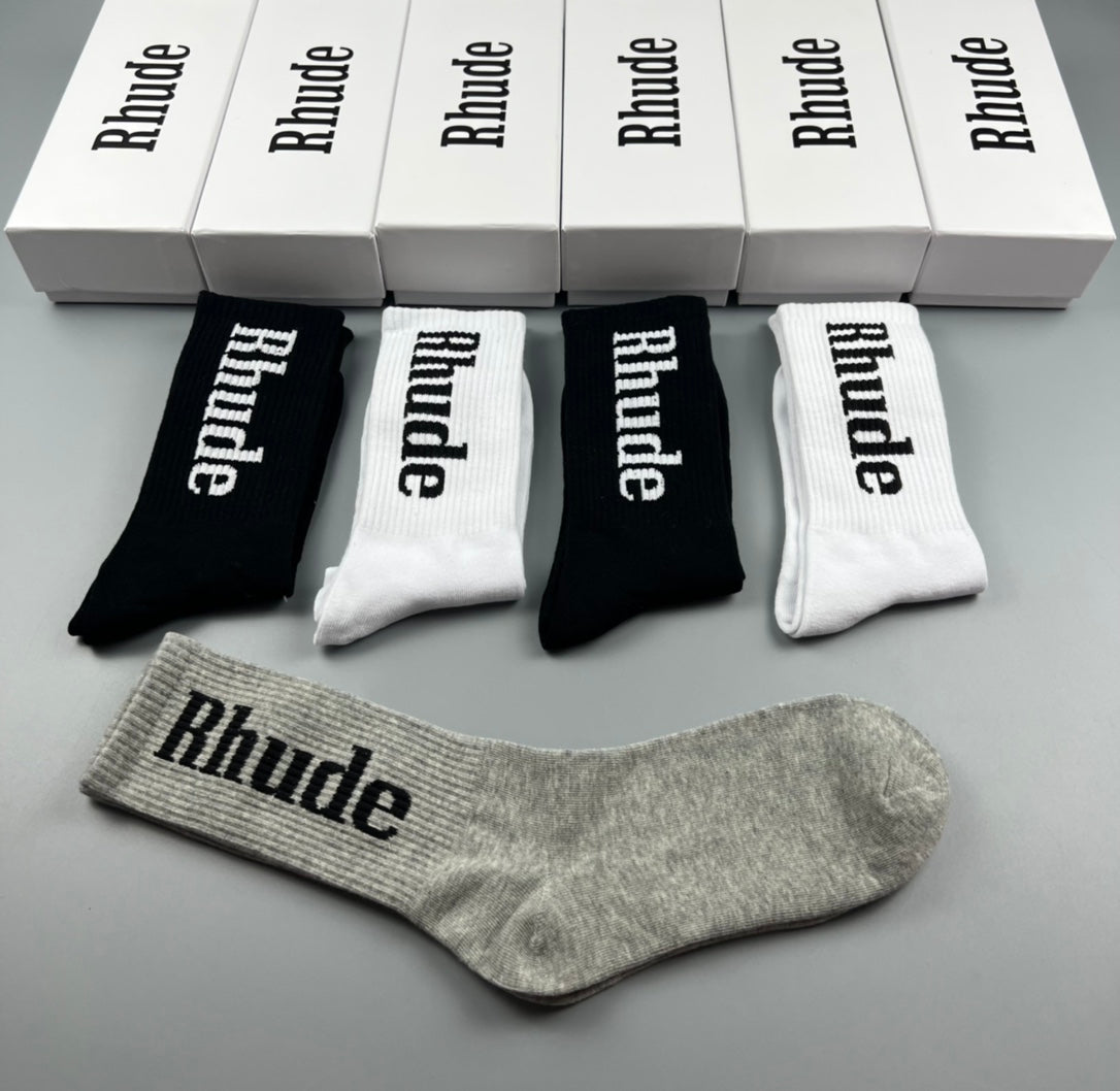 Rhude Bold Cuff Lettering Crew Socks - 5-Pair Set