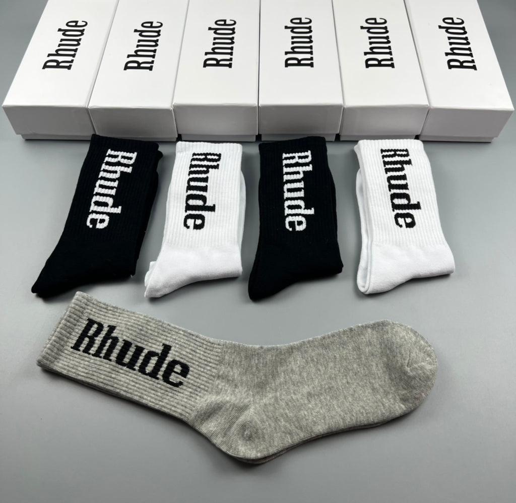 Rhude Crew Socks - Black, White and Grey 5-Pair Box