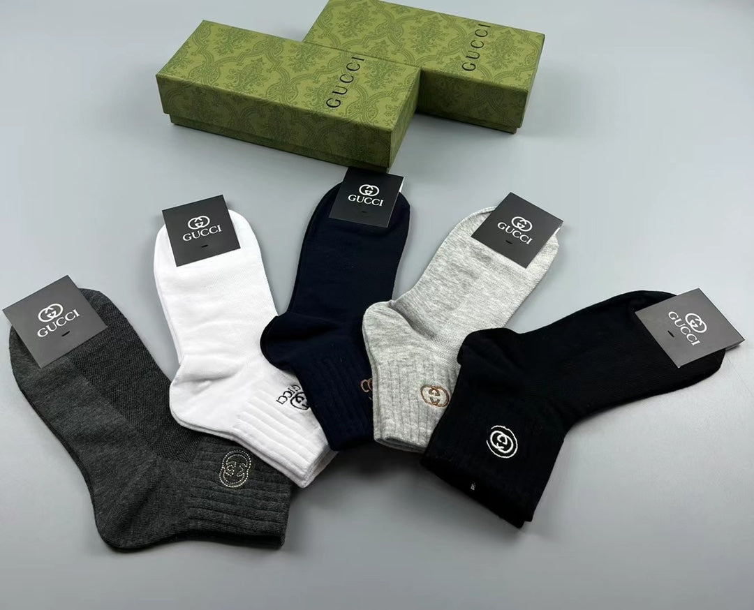 Gucci Cotton Visible Cuff, Colour And Emblem Details Crew Socks - 5-Pair Set