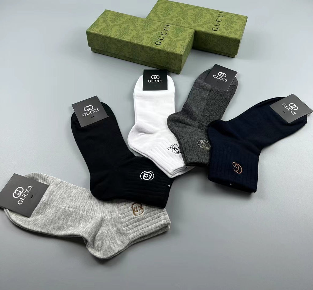 Gucci Cotton Visible Cuff, Colour And Emblem Details Crew Socks - 5-Pair Set