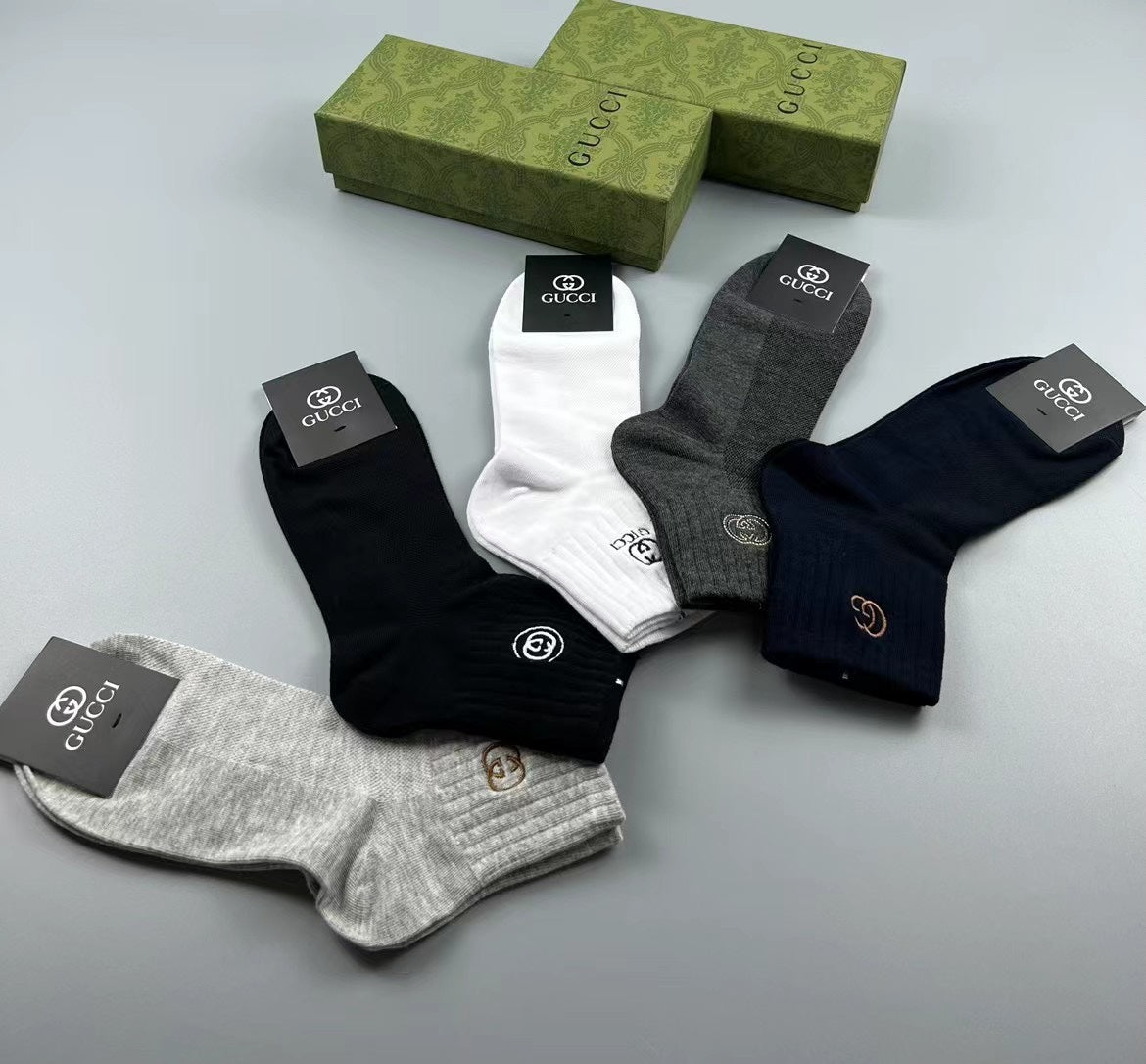 Gucci Cotton Visible Cuff, Colour And Emblem Details Crew Socks - 5-Pair Set
