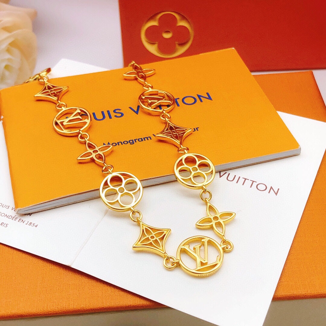 Geometric Emblem Pendant Necklace in Gold-Tone – Design 050 front product view