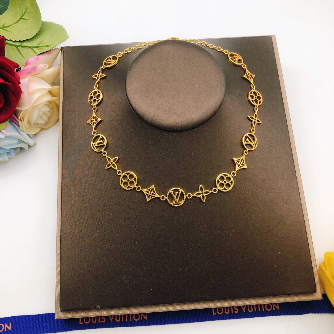 Geometric Emblem Pendant Necklace in Gold-Tone – Design 050 styled product view