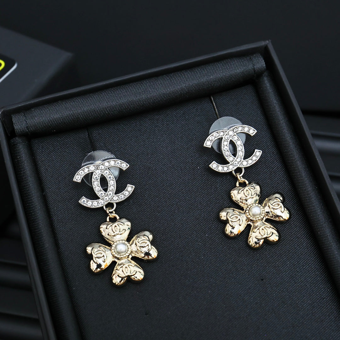 Double-C Emblem Statement Earrings in Silver-Tone – Design 001 detail view