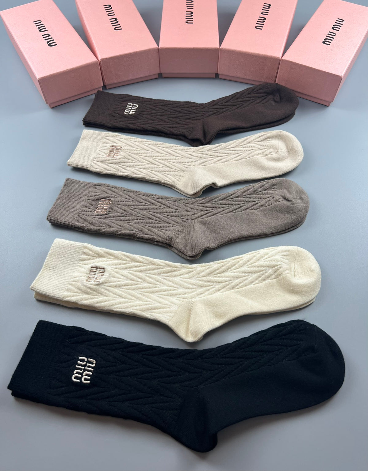 Miu Miu Chevron Knit Crew Crew Socks 5-Pair Box Collection