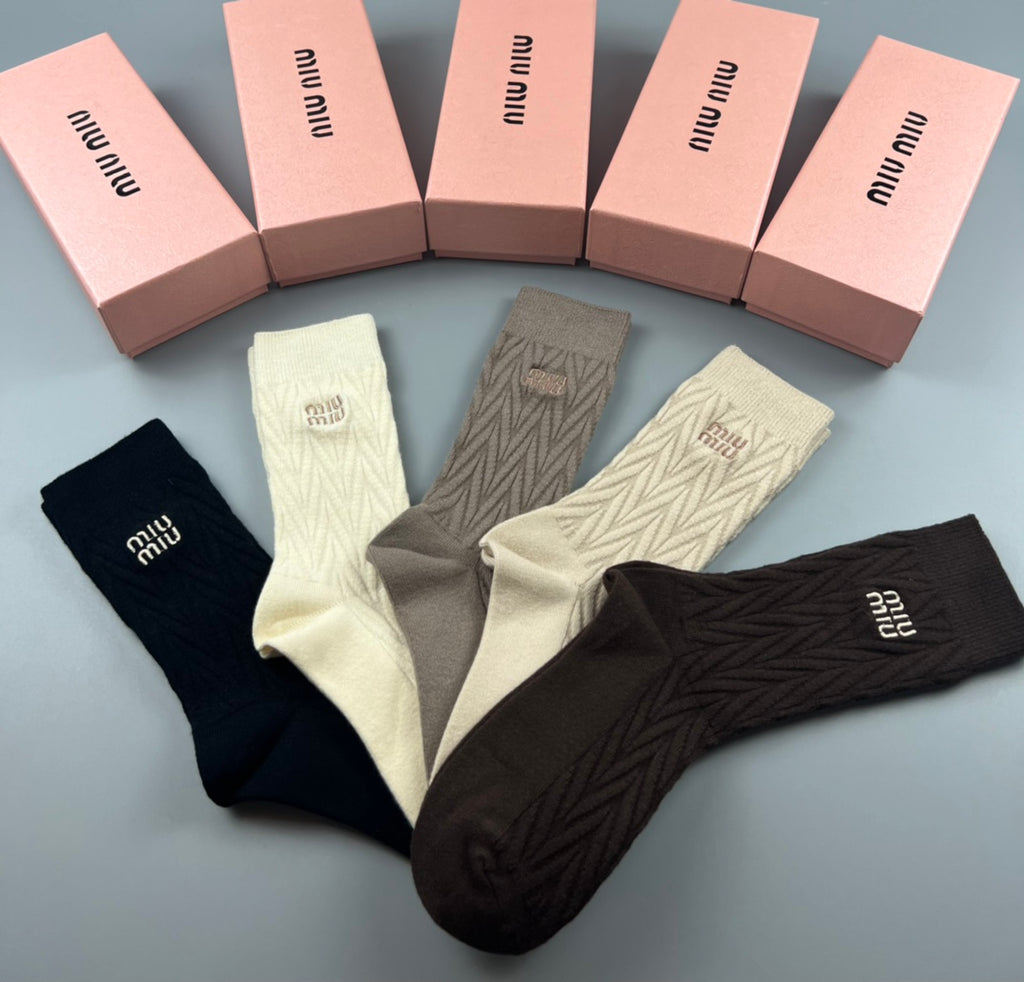 Miu Miu Chevron Knit Crew Crew Socks 5-Pair Box Collection