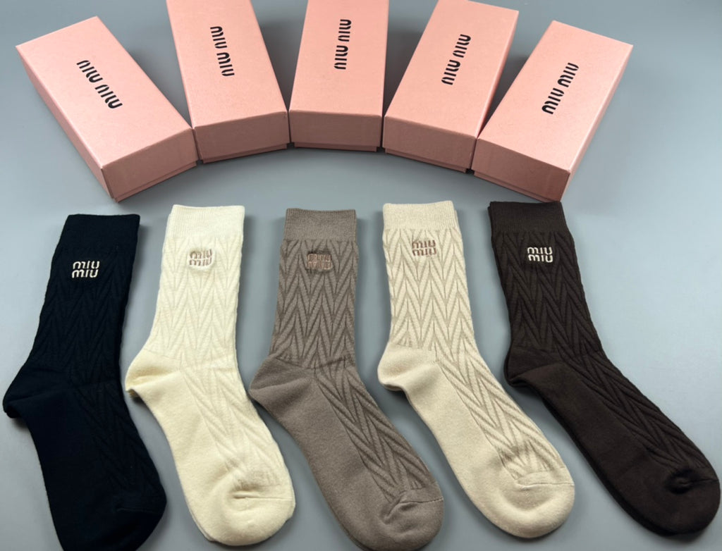 Miu Miu Chevron Knit Crew Crew Socks 5-Pair Box Collection