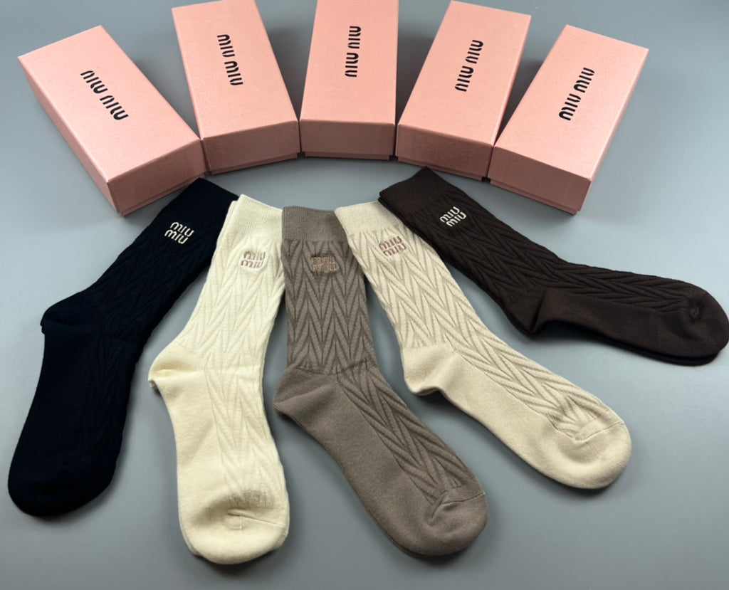 Miu Miu Chevron Knit Crew Crew Socks 5-Pair Box Collection