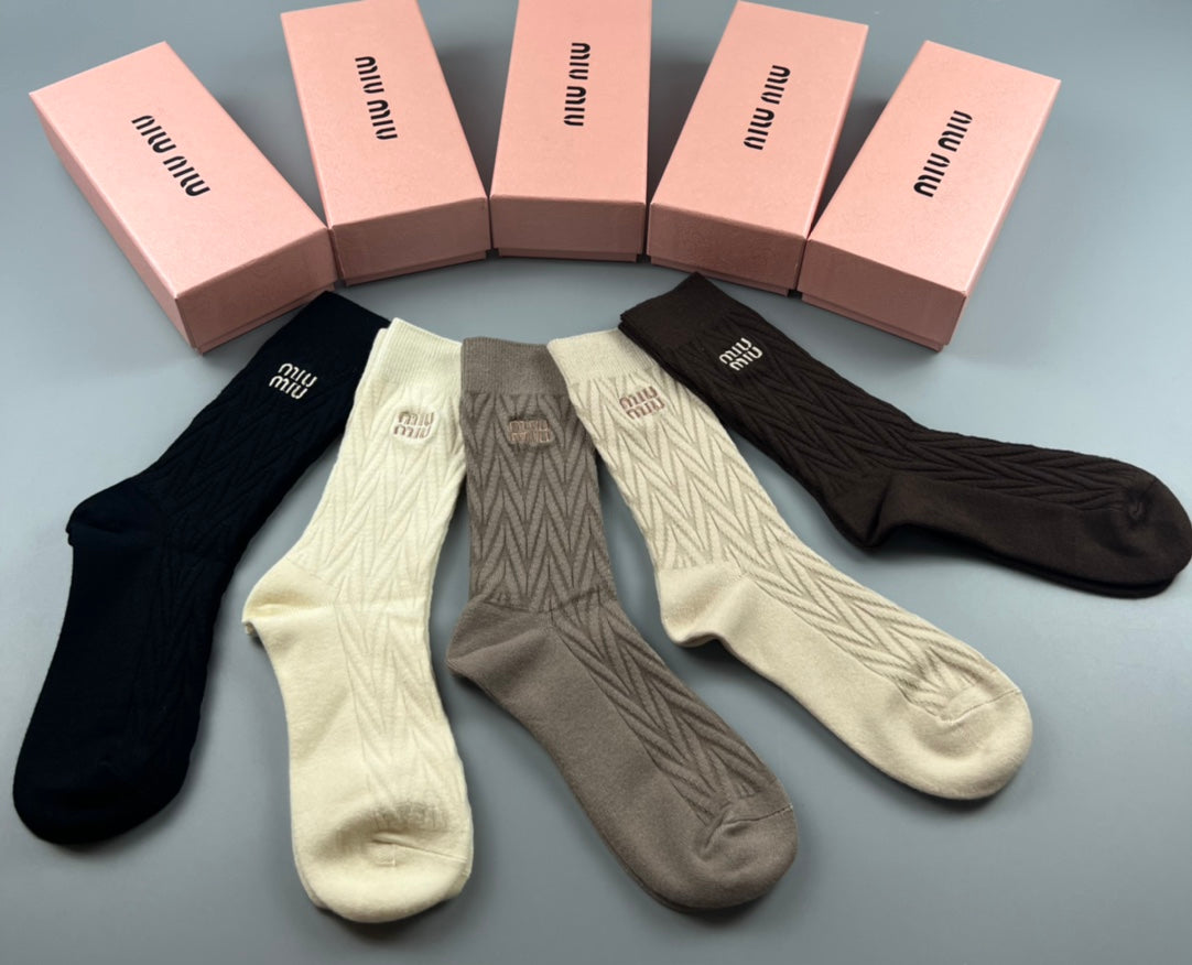 Miu Miu Chevron Knit Crew Crew Socks 5-Pair Box Collection