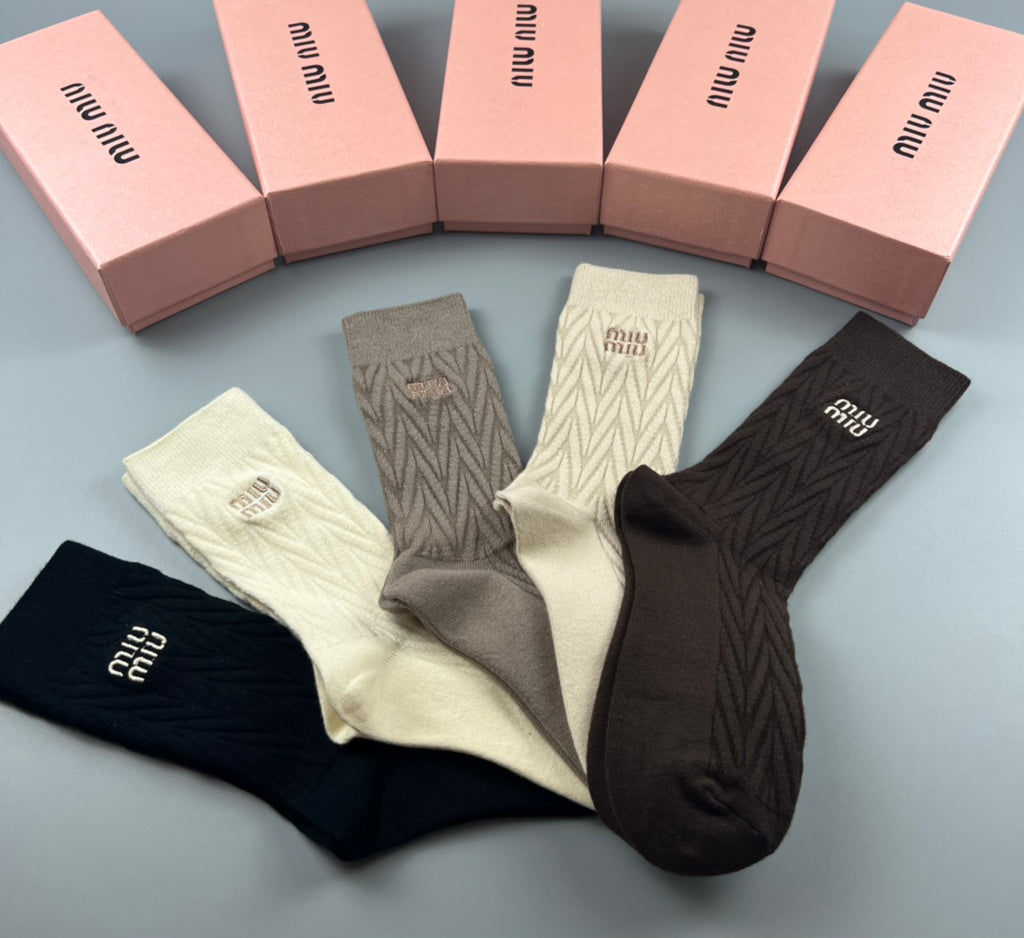 Miu Miu Chevron Knit Crew Crew Socks 5-Pair Box Collection
