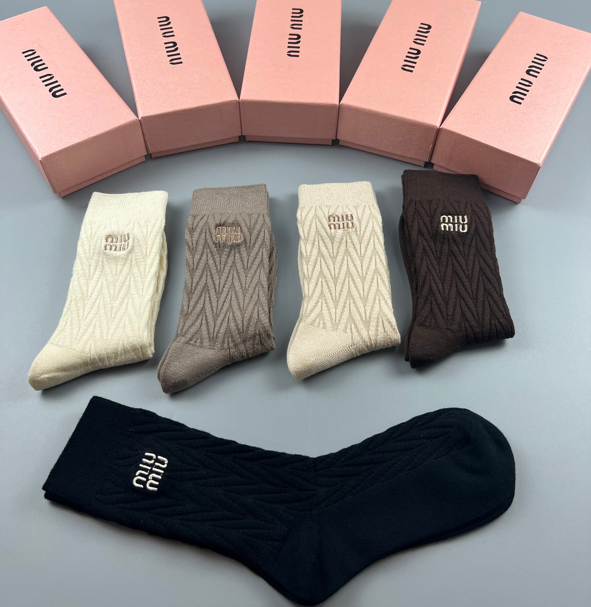 Miu Miu Chevron Knit Crew Crew Socks 5-Pair Box Collection