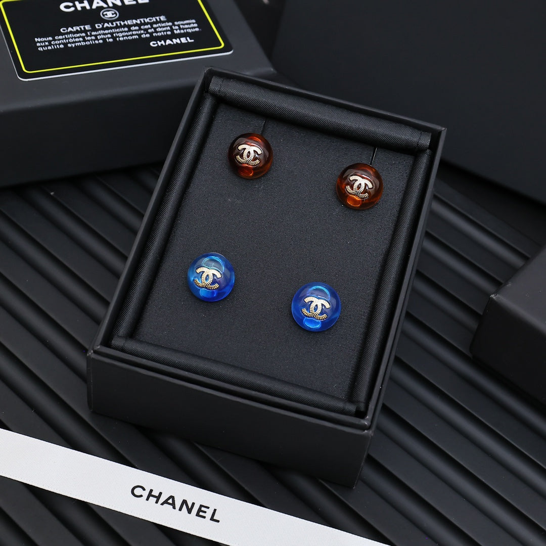 Signature Emblem Stud Earrings in Polished Metal-Tone – Blue Detail main product view