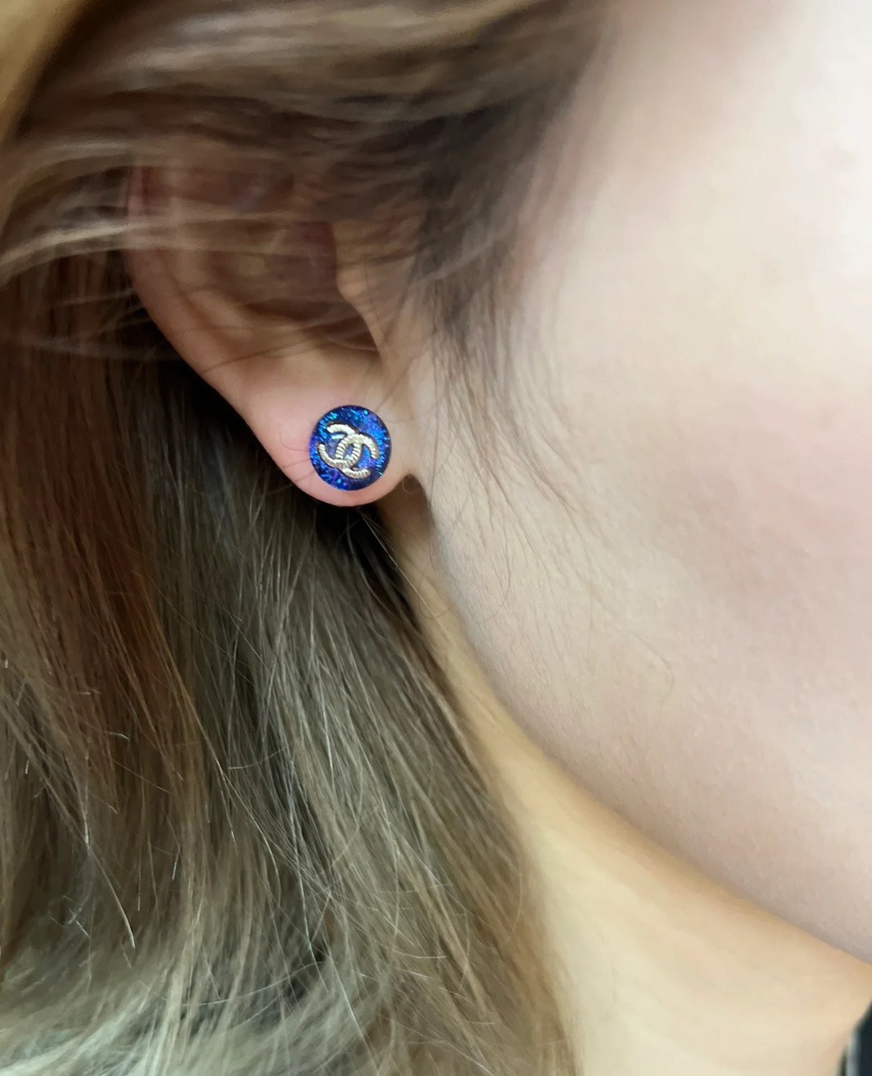 Signature Emblem Stud Earrings in Polished Metal-Tone – Blue Detail main product view
