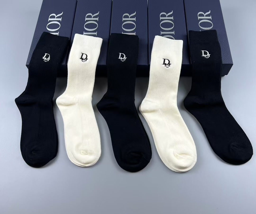 Dior Monochrome Logo Crew Socks - 5-Pair Box