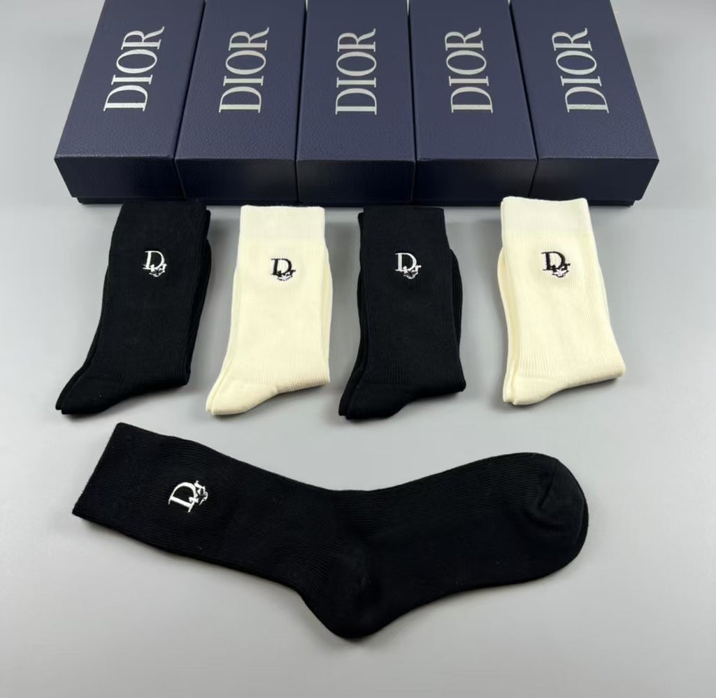 Dior Monochrome Logo Crew Socks - 5-Pair Box