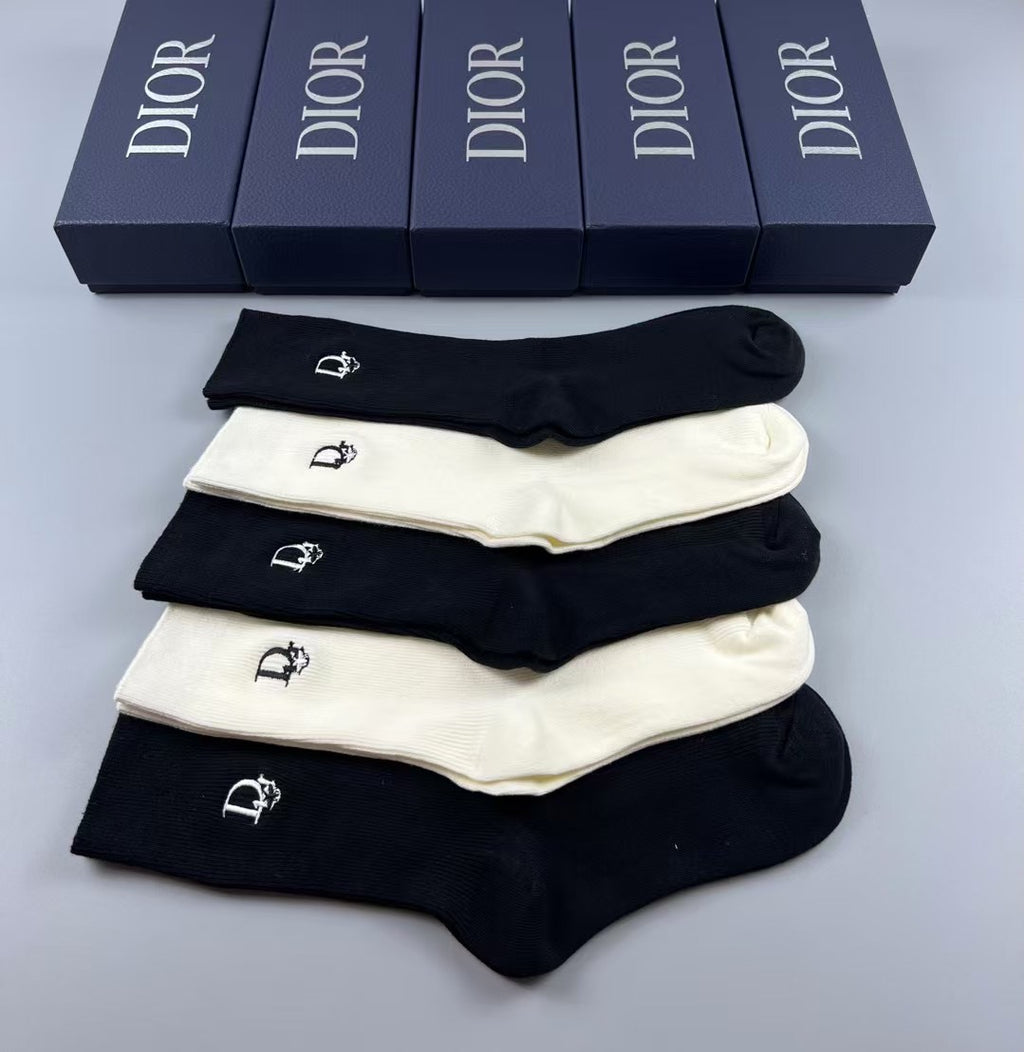 Dior Monochrome Logo Crew Socks - 5-Pair Box
