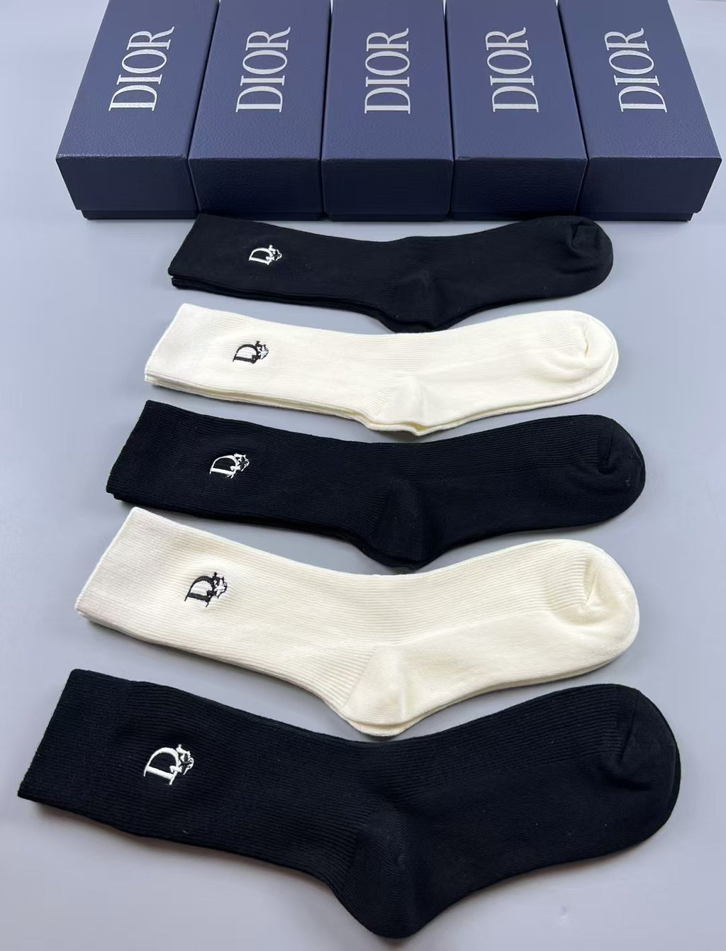 Dior Monochrome Logo Crew Socks - 5-Pair Box