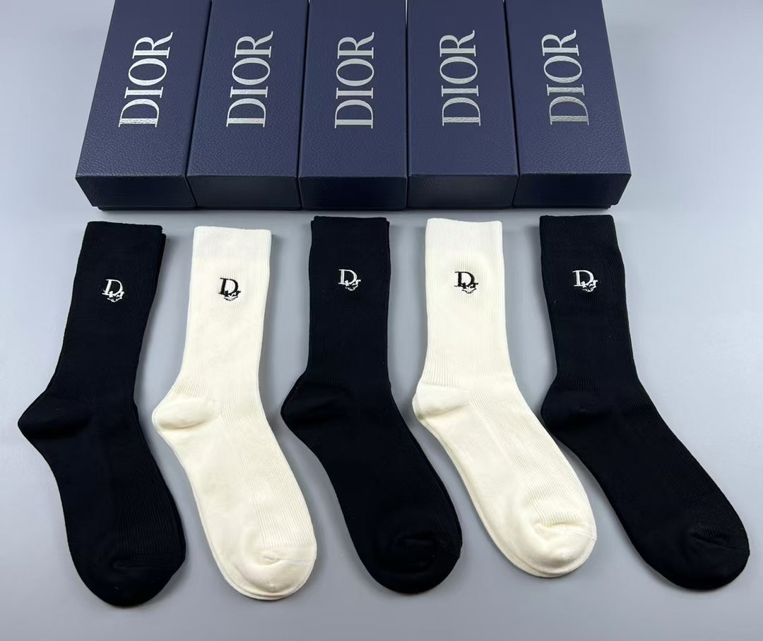 Dior Monochrome Logo Crew Socks - 5-Pair Box