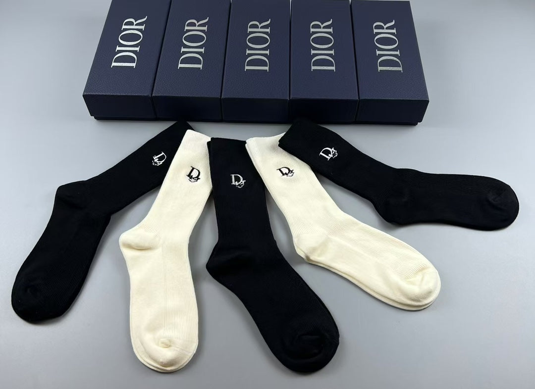 Dior Monochrome Logo Crew Socks - 5-Pair Box