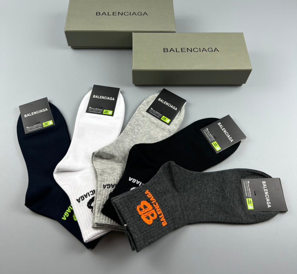 Balenciaga Bright Logo Mid-Calf Socks - 5-Pair Box